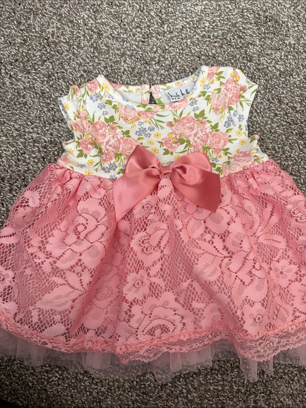 Nicole Miller Pink Lace Floral Bow Party Dress